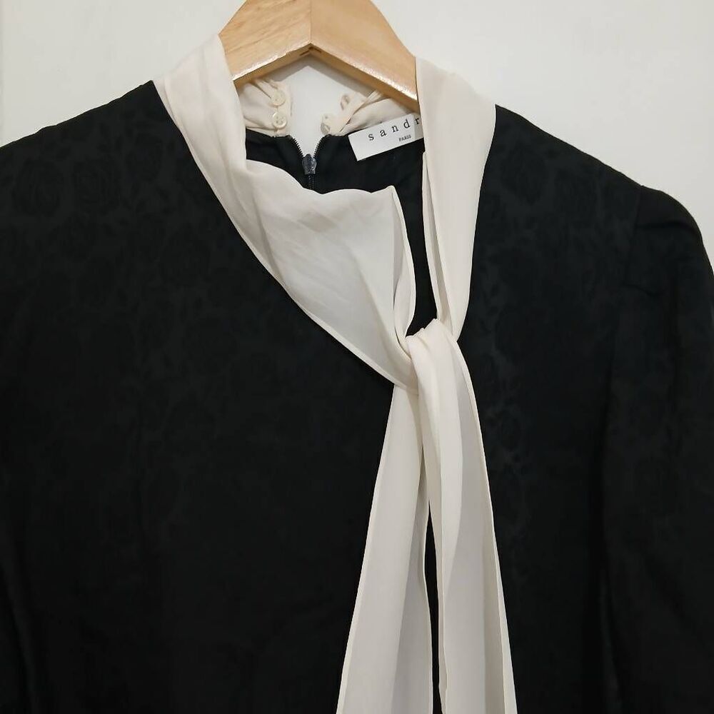 Sandro paris womens small bow tie floral black white shirt blouse - Picture 2 of 8